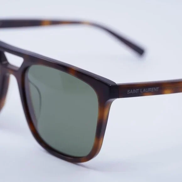 Saint Laurent SL455 002 Sunglasses Havana Square Frame, Green Lenses - Picture 9 of 11